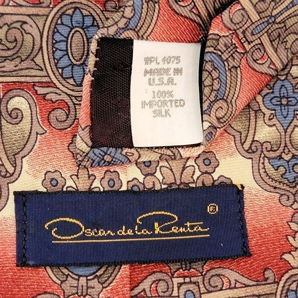 Vtg Oscar de la Renta Silk Tie Old World‎ Necktie Geometric Designer Silky USA